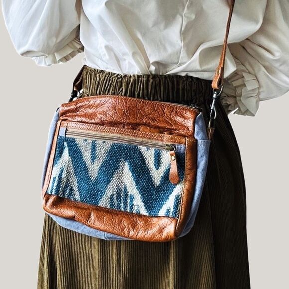 Myra Bag Handbags - Myra Bag Leather Canvas Crossbody Western Boho Ikat Purse